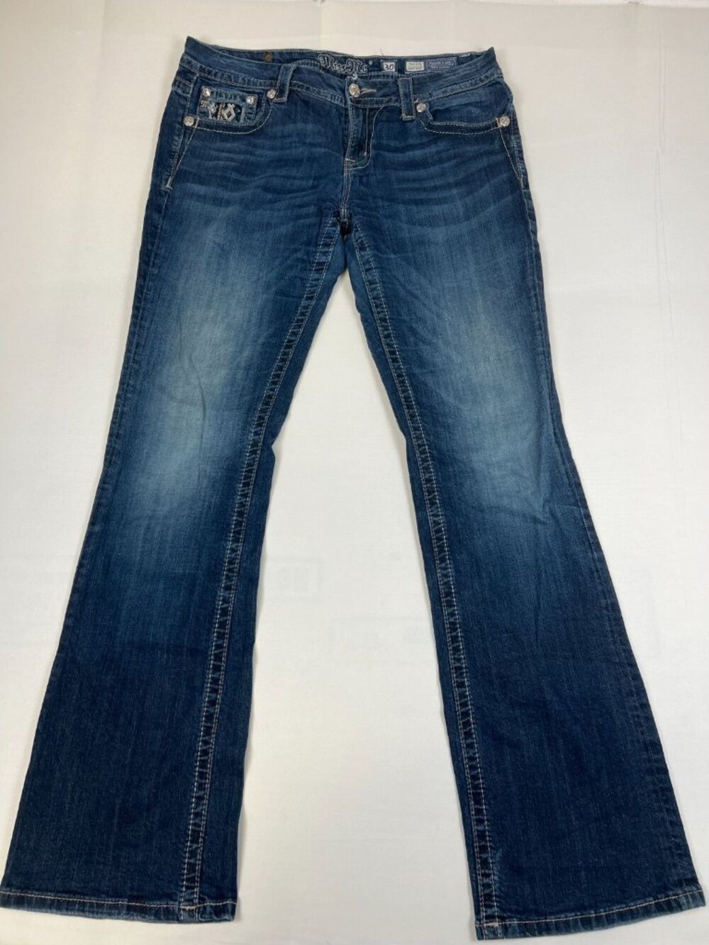 Miss Me Women 30 Easy Boot Blue Jeans Mid Rise Embellished Crystal Pocket
